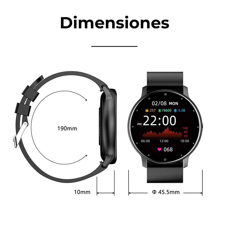 Smartwatch ZL02 Deportivo | Monitor de Salud, Oxígeno en Sangre y Notificaciones | Resistente al Agua IP67